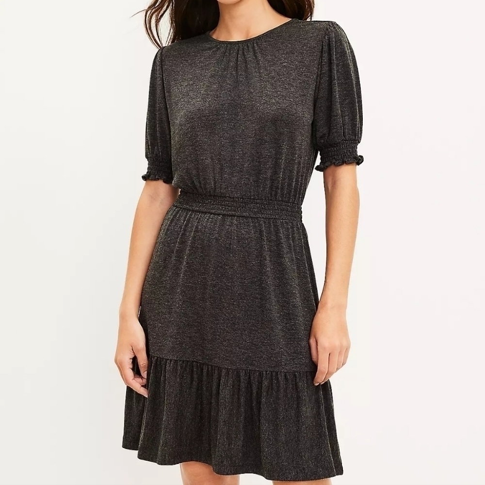 Jersey Dress Mini dress Scoop neck short sleeves Black Size XLp LOFT NWT